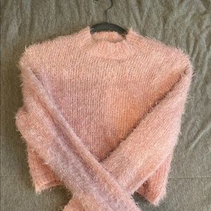 Pink cropped fuzzy sweater
